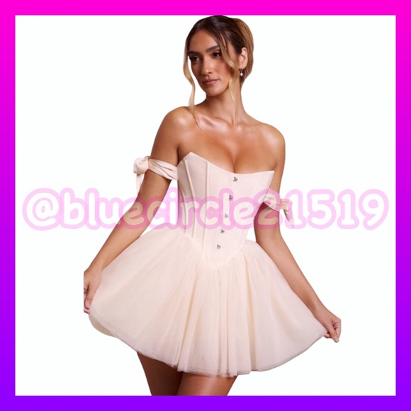 Oh Polly Reine Off Shoulder Tulle Skirt Mini Dress in Ivory NWT Size 2 - Picture 1 of 17